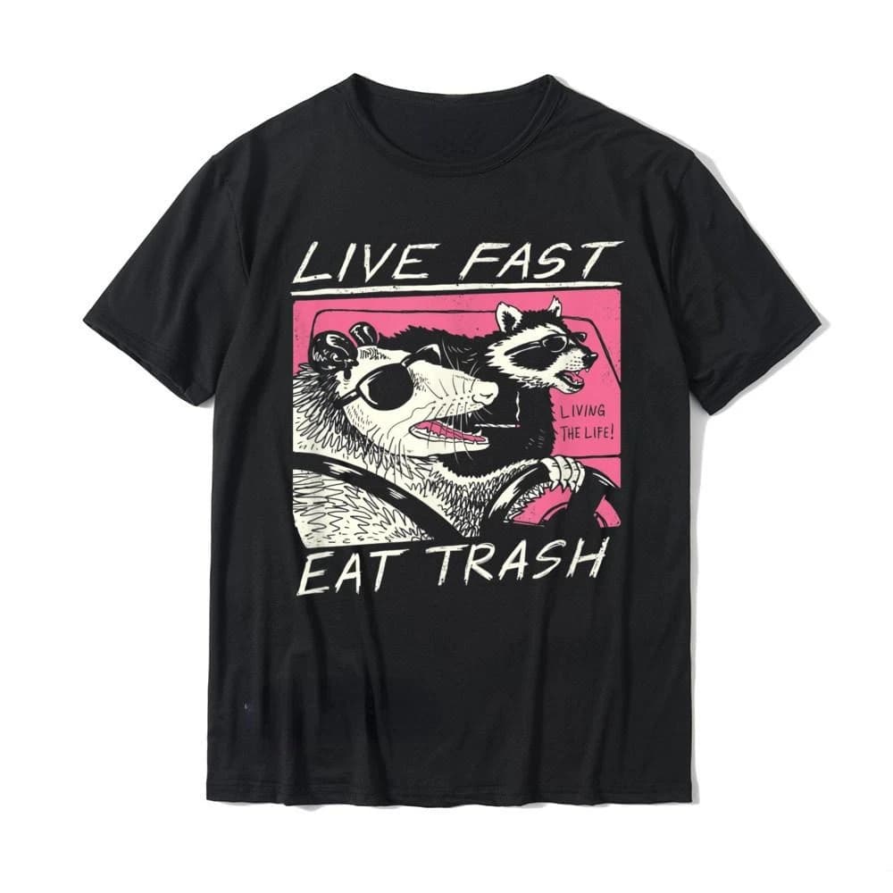 Live fast! Eat the garbage! Men's T-shirt Creative design graphic shirts Harajuku Hip-hop top oversize Roupas Masculinas Camisetas