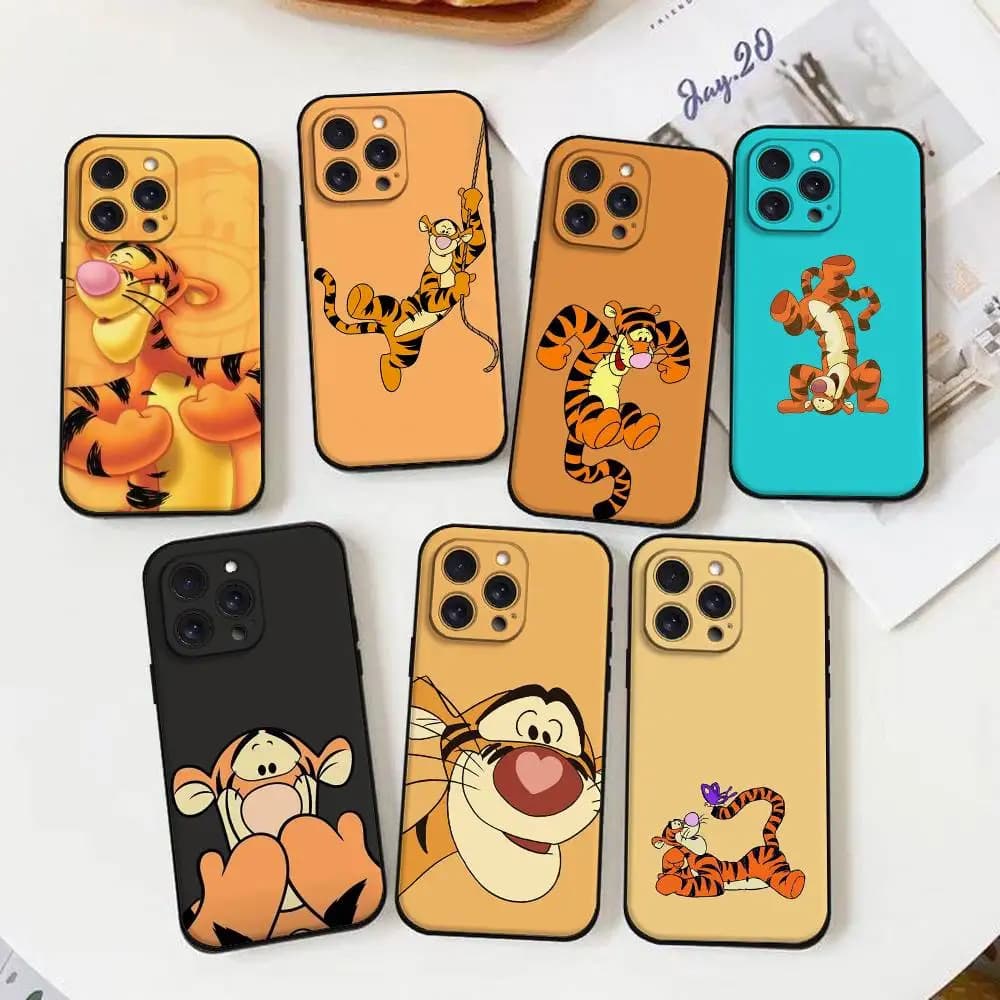 Custodia per Telefono T-Tigger Carina per iPhone 17 16 15 14 13 12 11 X XR XS Plus Pro Max Mini, Cover Morbida Nera