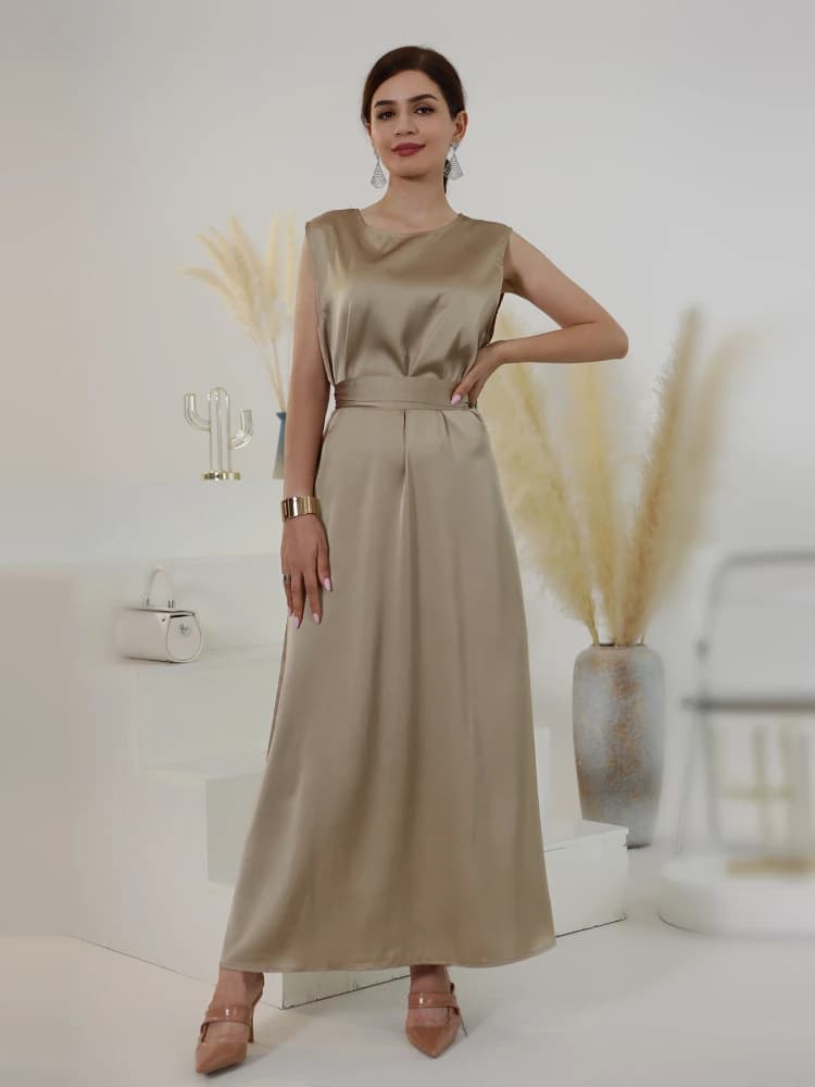 Sleeveless Vest Dress Muslim Women Abaya Underdress Solid Color Inner Underwear Long Dress Simple Ramadan Kaftan Arab Vestidos