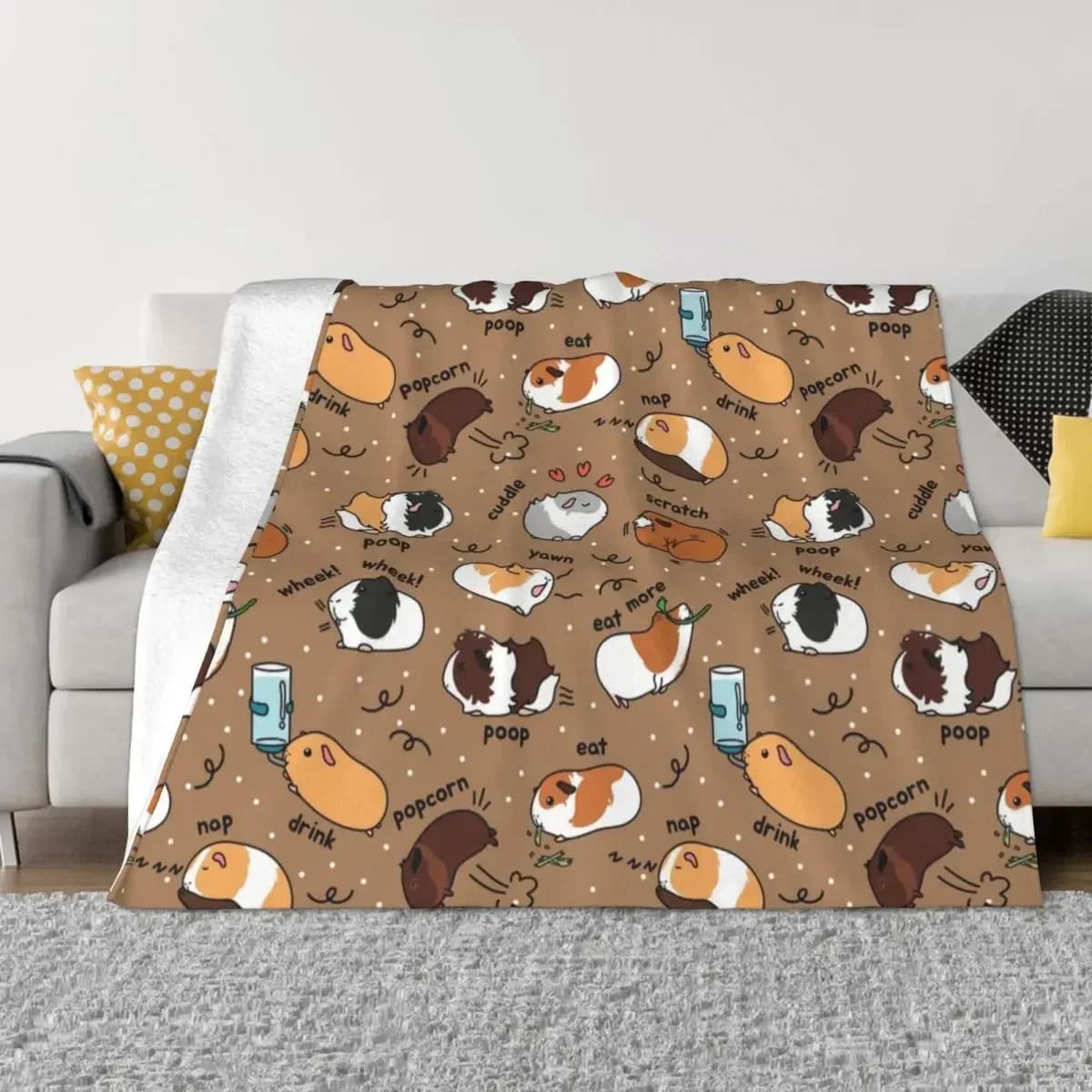 Coperte da tiro in flanella animale porcellino d'India Kawaii Coperte per biancheria da letto Trapunta sottile in peluche super calda