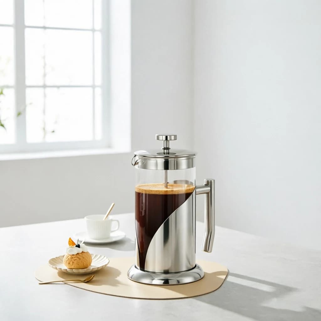 SOTECH Stainless Steel French Press Coffee Maker, Borosilicate Glass Coffee Press with 4 Layer Filter Screen, Lead-Free BPA Free Tea Coffee Brewer Pot for Home Office Camping
