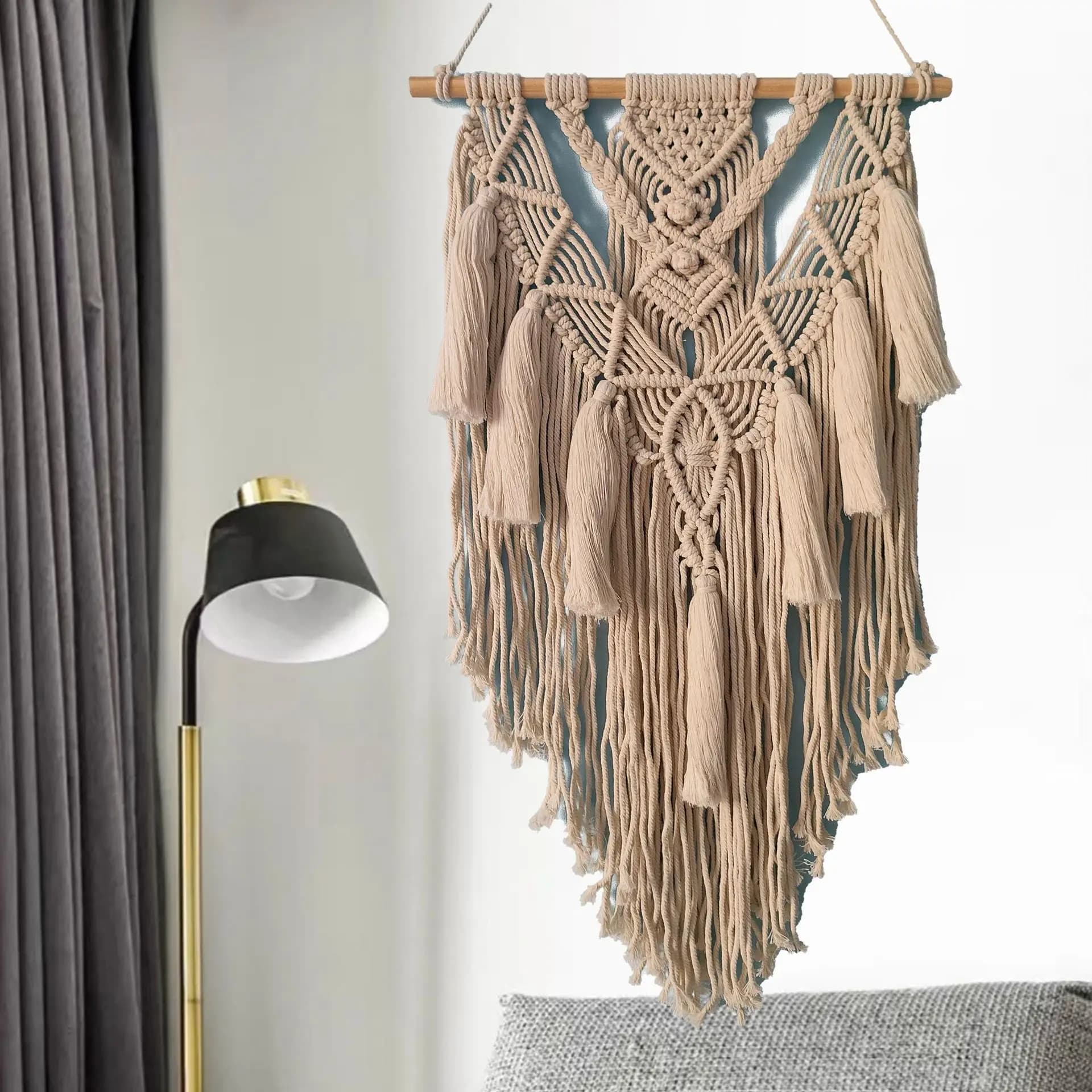 Bohemian Handwoven Cotton Tapestry Triangle Fringe Wall Hanging Nordic Style Living Room Decorative Artistic Thread Woven Design