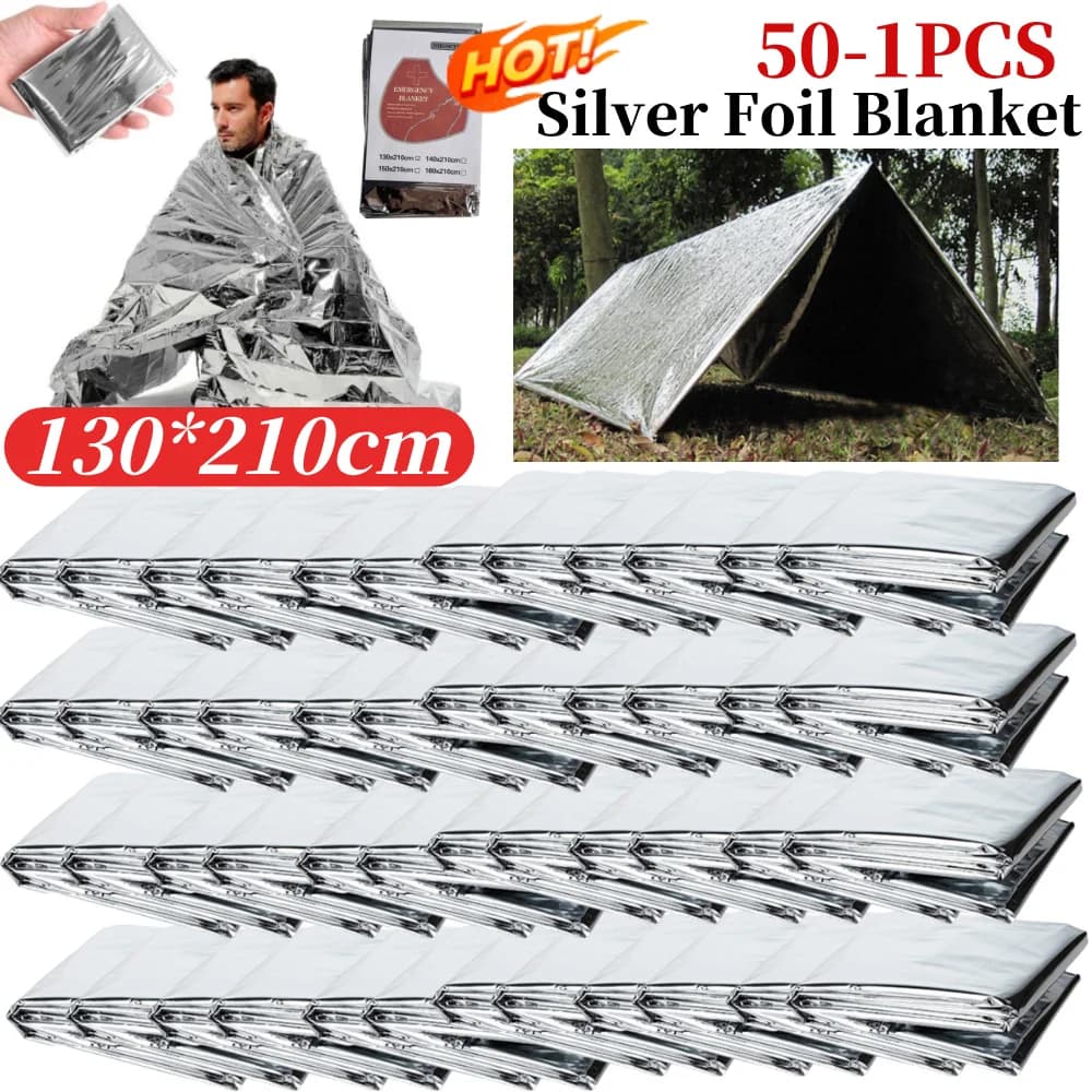 Coperta Termica Gigante 130x210cm per Emergenze, Mantiene il Calore Corporeo, Coperta in Foglio d'Argento per Primo Soccorso