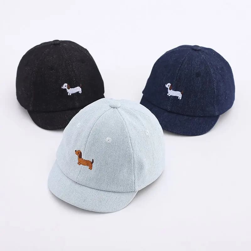 Simpatico cappellino da baseball da cowboy per bambini, cappellino con ricamo a forma di cane dei cartoni animati, cappello da sole estivo regolabile per bambini