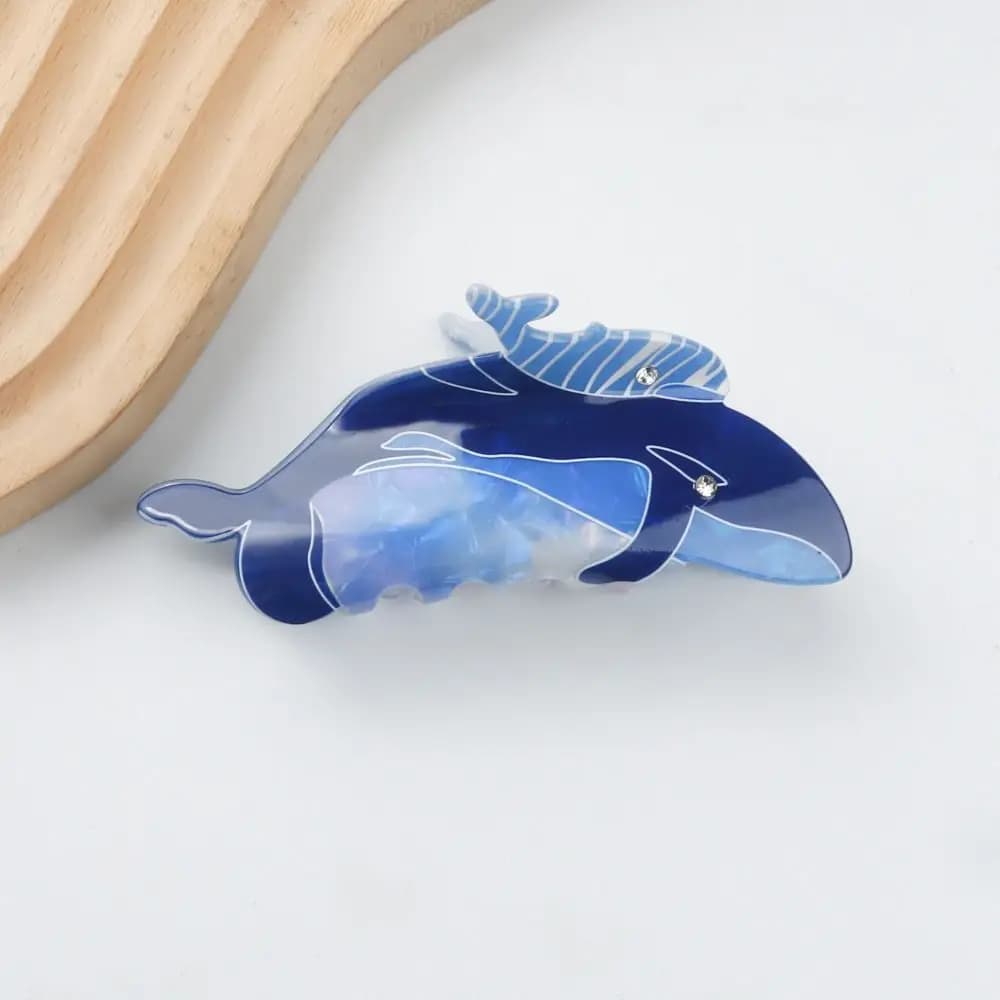 Cute Blue Sea Creature Animal Hair Claw Whale Cartoon Dolphin Hair Clip Fish Grab Clip Female