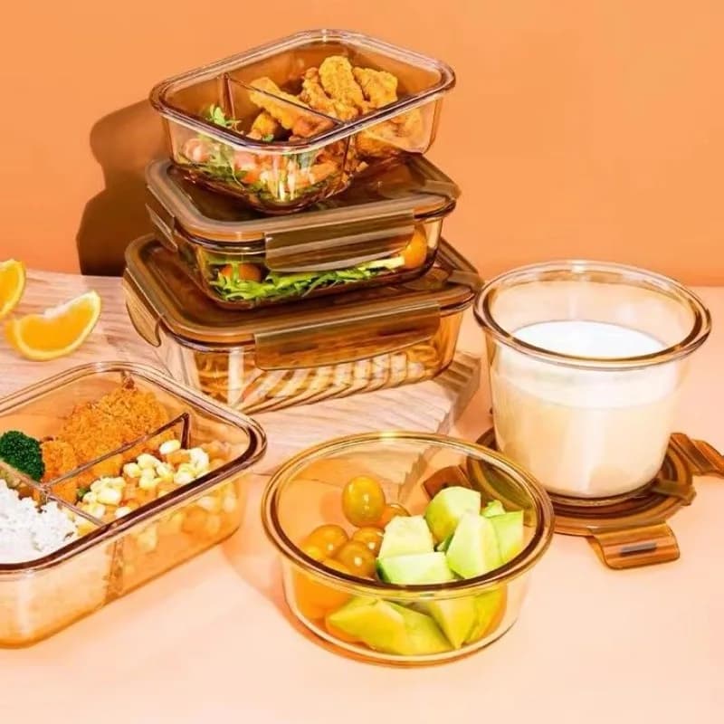 Bento Box in vetro separato per microonde, adatto per personale dell'ufficio, studenti, contenitore per la conservazione degli alimenti per la preparazione dei pasti