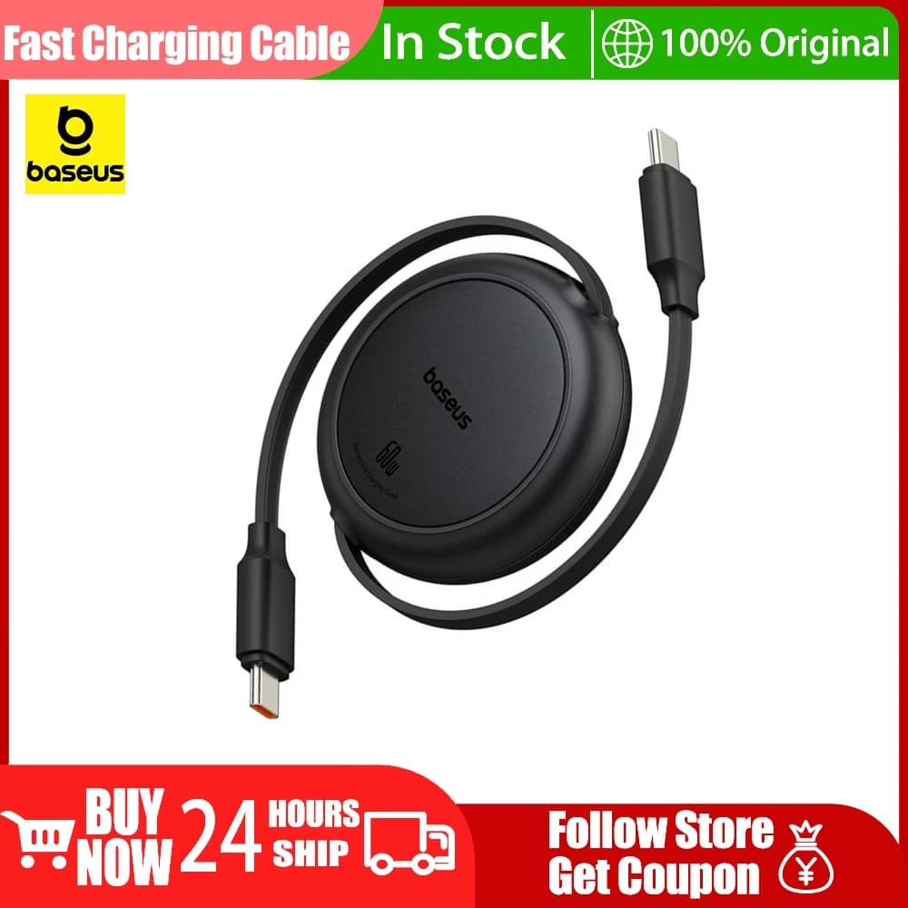 Cavo di ricarica rapida Baseus Cavo da USB C a USB C Cavo di tipo C estensibile retrattile da 60 W 1 m per telefono tablet portatile