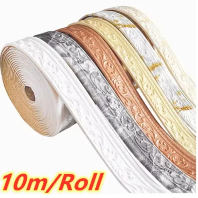 10 m/rotolo 3D linea di rivestimento della parete battiscopa bordo autoadesivo battiscopa impermeabile carta da parati adesivo da parete per la decorazione della casa della stanza