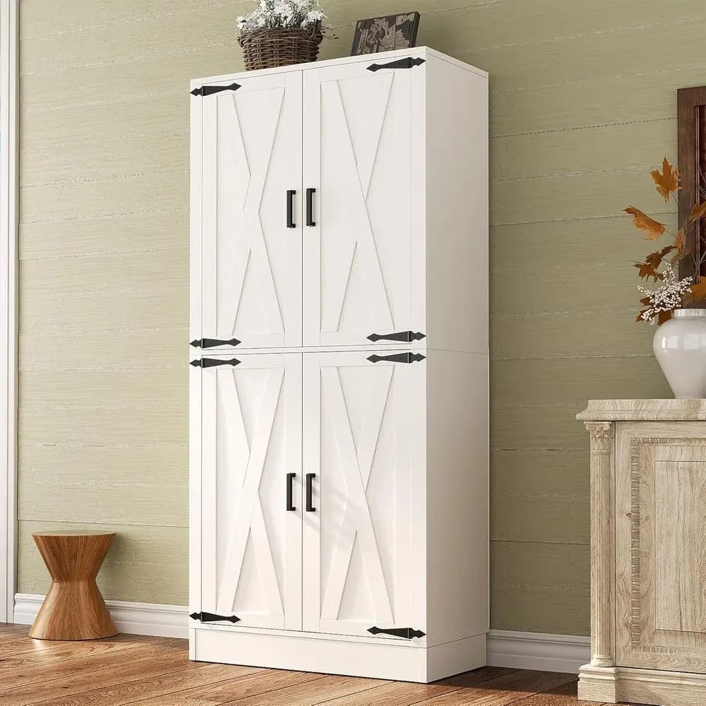 Armadio dispensa da cucina bianco alto 71 pollici con 4 ripiani regolabili, ideale per sala da pranzo, soggiorno e ripostiglio