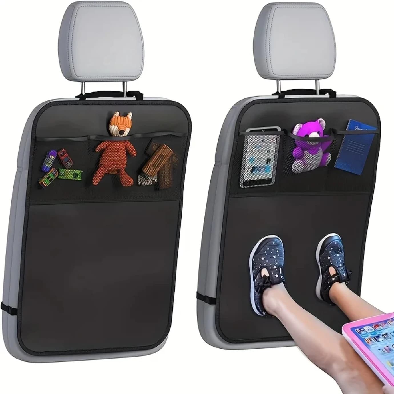 Rear seat cover for children with 3 pocket organizer, waterproof protection for scooters, car seat back protectors