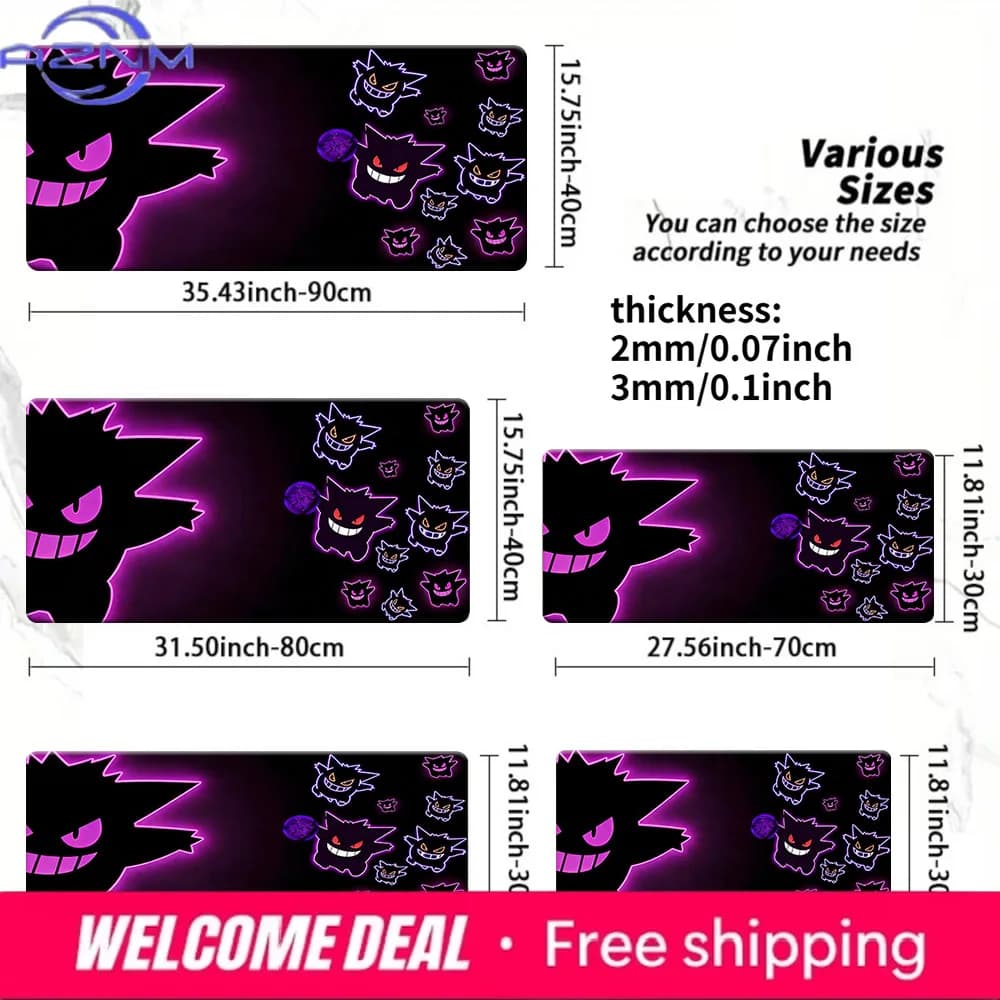 Tappetino per mouse da gioco Pokemon Gengar Purple Neon, tappetino da scrivania antiscivolo