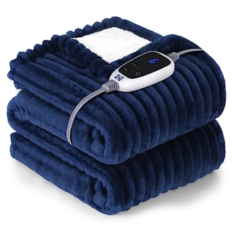 Coperta Elettrica Riscaldante 50"x60" con 6 Livelli di Calore e Spegnimento Automatico 2-10 Ore, Protezione da Surriscaldamento, Tessuto a Coste