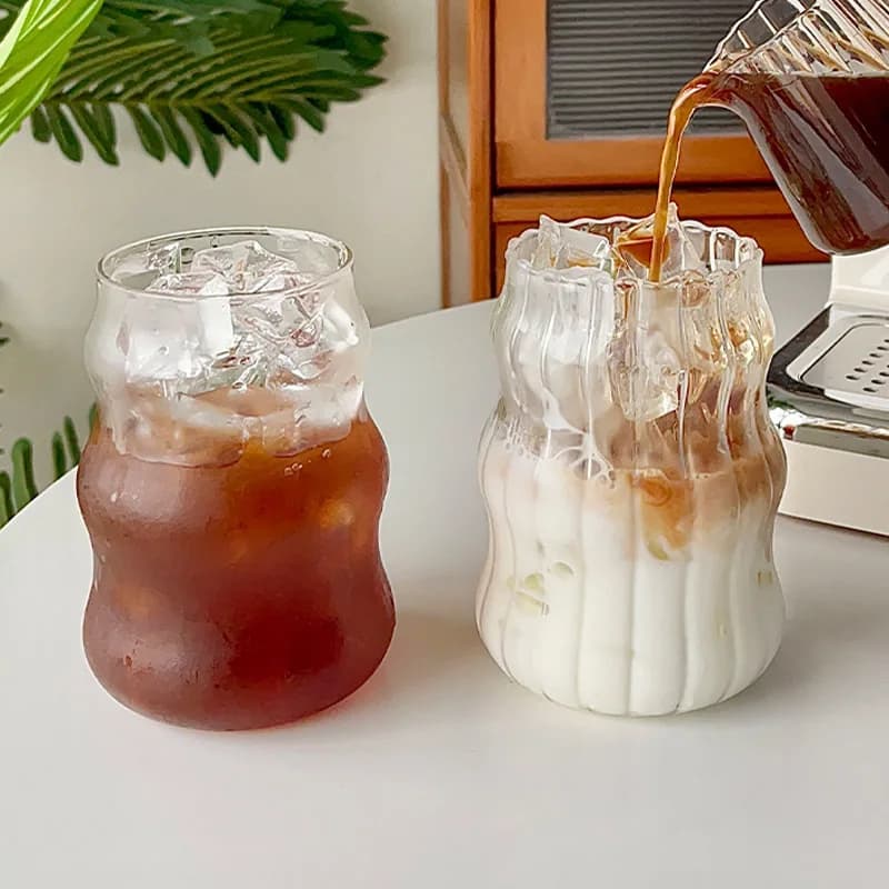 1pc Glass Cup 530ml Water Glass Striped Cup Heat Resistant Glasses Tea Perfect Glasses Milk Juice Coffee for Party
