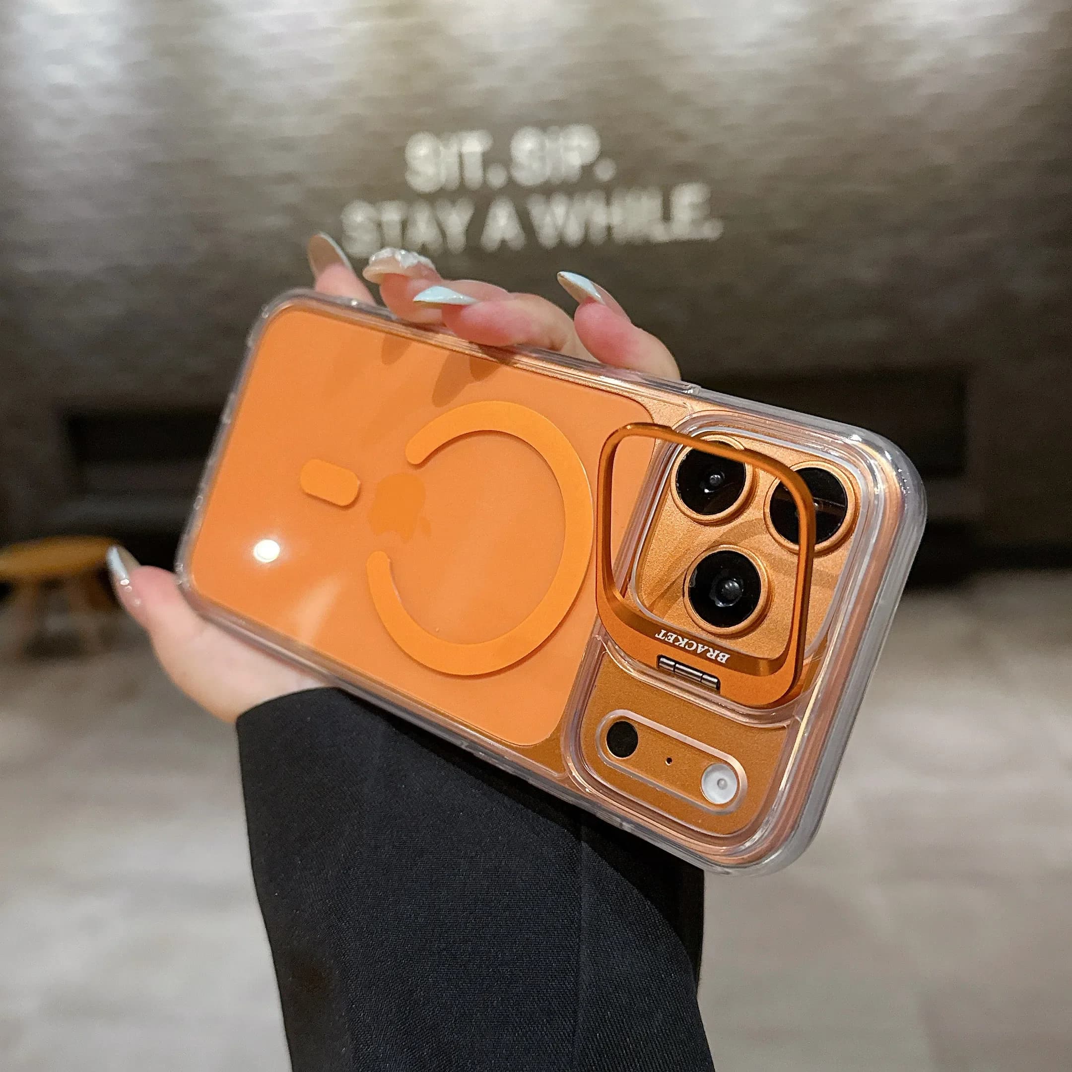 luxury Metal Camera Stand For Magsafe Case For iPhone 17 Air16 15 14 Plus13 12 11Pro Max Magnetic Clear Acrylic Shockproof Cover