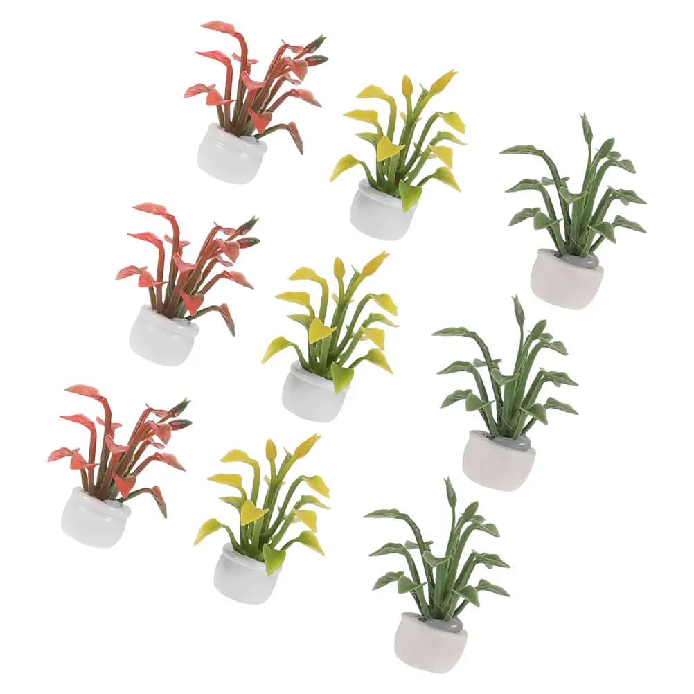 9Pcs Miniature Artificial Potted Plant Resin Bonsai Decor Compact Elegant Greenery for Miniature Garden Tiny Home Desktop Micro