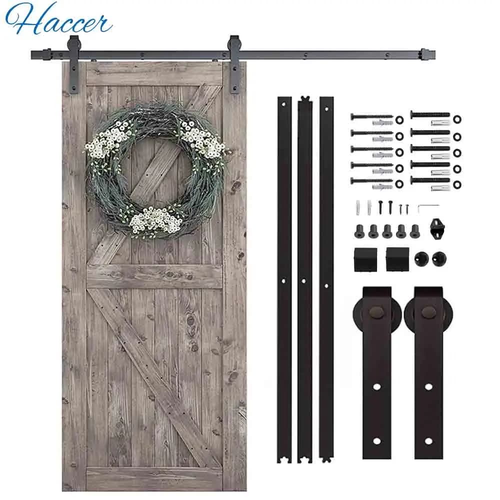 HACCER 4-9.6FT Binario per porta scorrevole della stalla Hardware Sistema di sospensione per porta della stalla in acciaio al carbonio Binario a rulli per carichi pesanti per porta singola