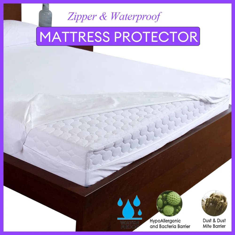 Zipper Mattress Protector 6-Side Waterproof Mattress Cover Wrapping Box Spring Cover Smooth & Breathable