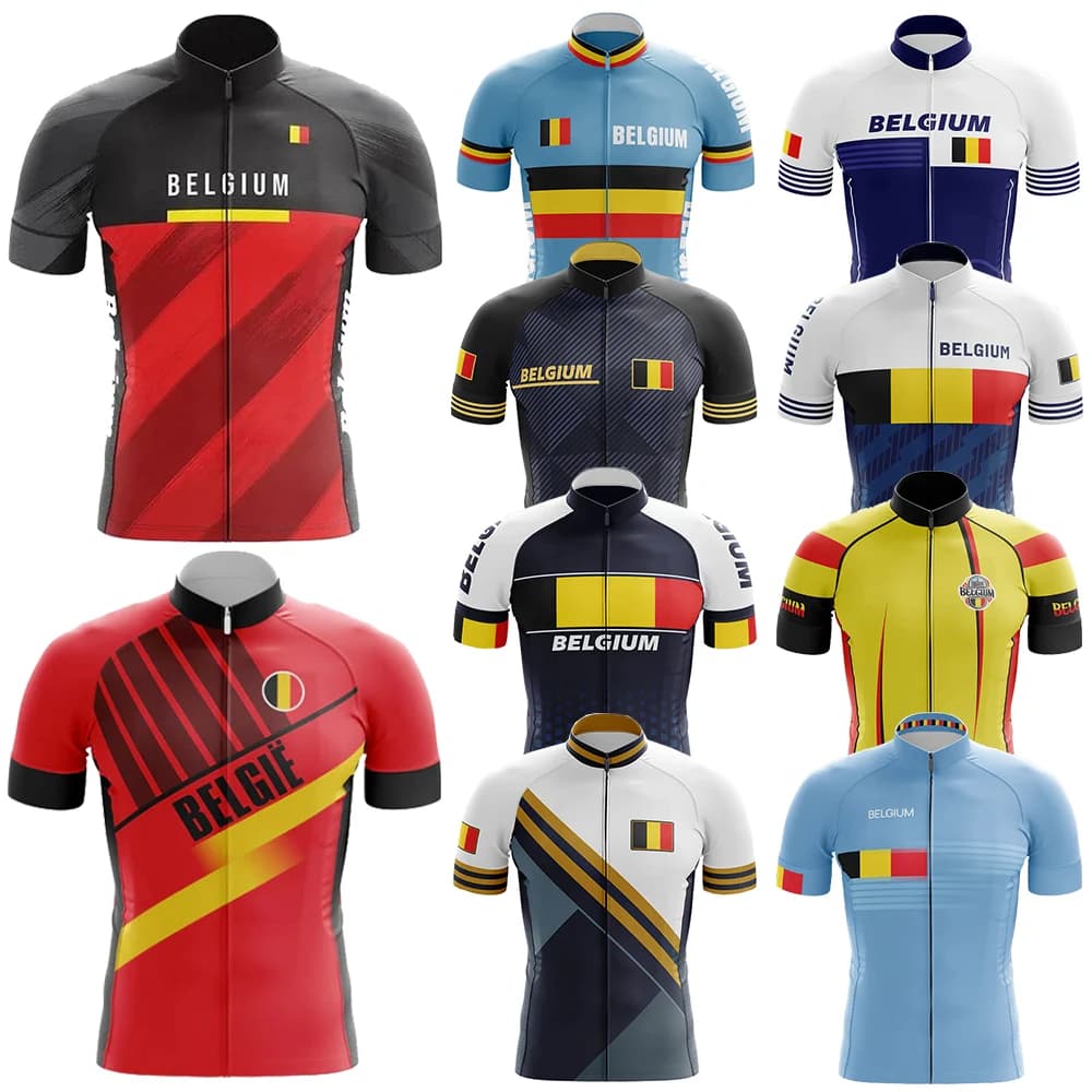 Belgian men's cycling jersey, breathable short sleeve, shorts with straps, durable 20D gel bearing, mountain bike clothing, new, V1