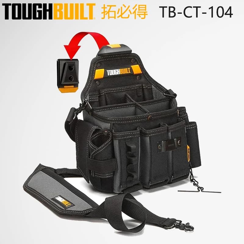 TOUGHBUILT TB-CT-104 Kit di attrezzi extra large Elettricista speciale con spallacci Borsa porta attrezzi con fibbia per cintura