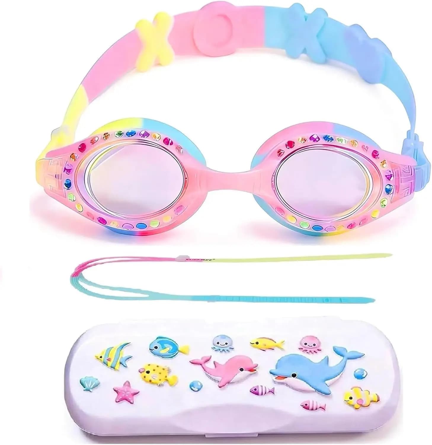 Swimwear for girls from 4 to 12 years old, anti-loss, anti-fog, UV protection, with rigid housing