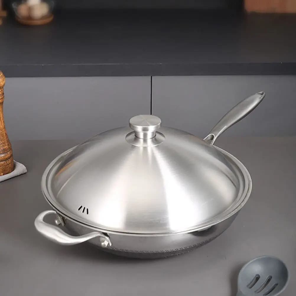 Stainless Steel Pot Lid Thickened Universal Metal Pan Cover Suitable for Woks Soup Pans Frying Pan Spill Proof Lid