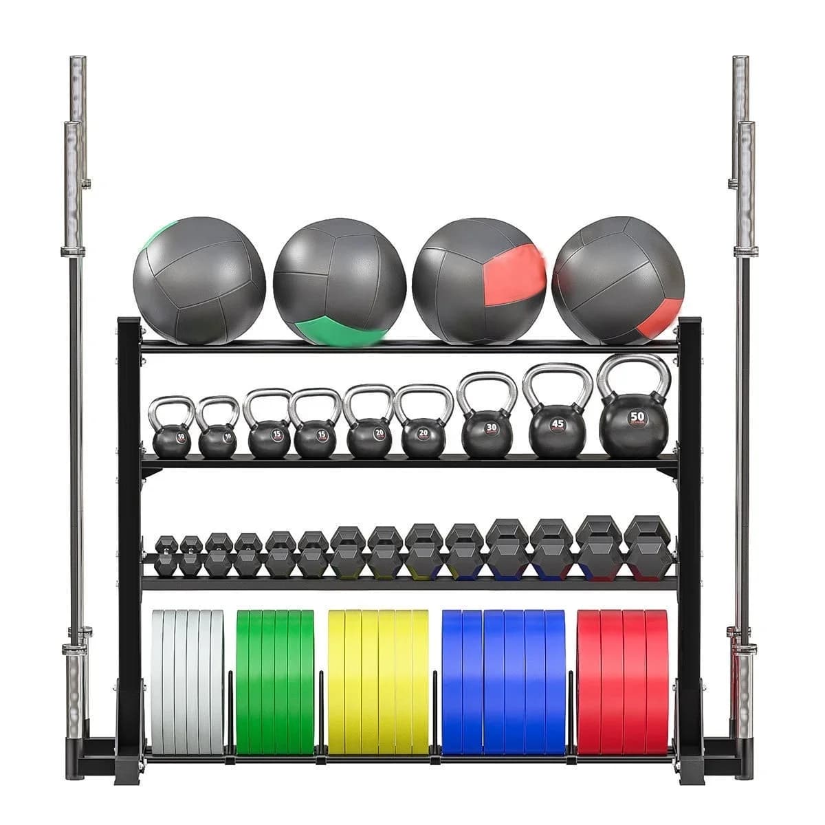 for storage in the gym Commercial power Multi weight plate with handlebars and barbells Wall rack
