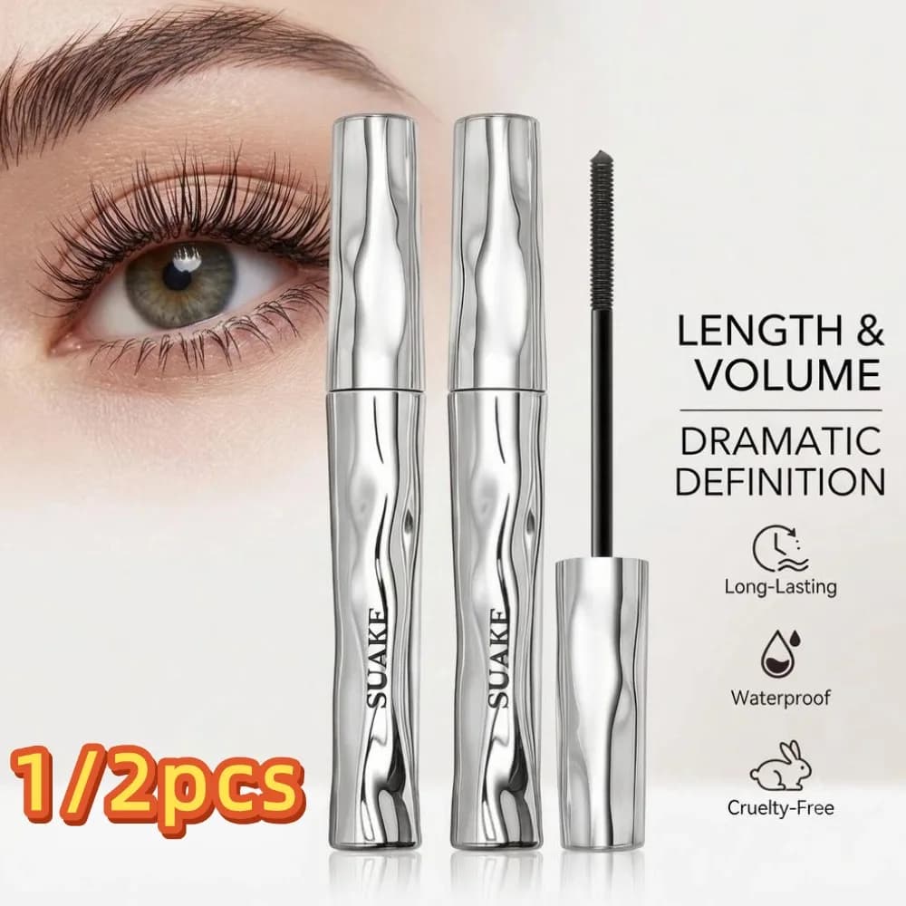 Waterproof Metallic Tube Mascara Black Silk Fiber Long Curling Non-Clumping Eyelash 3D Lengthening Mascara 1/2pcs