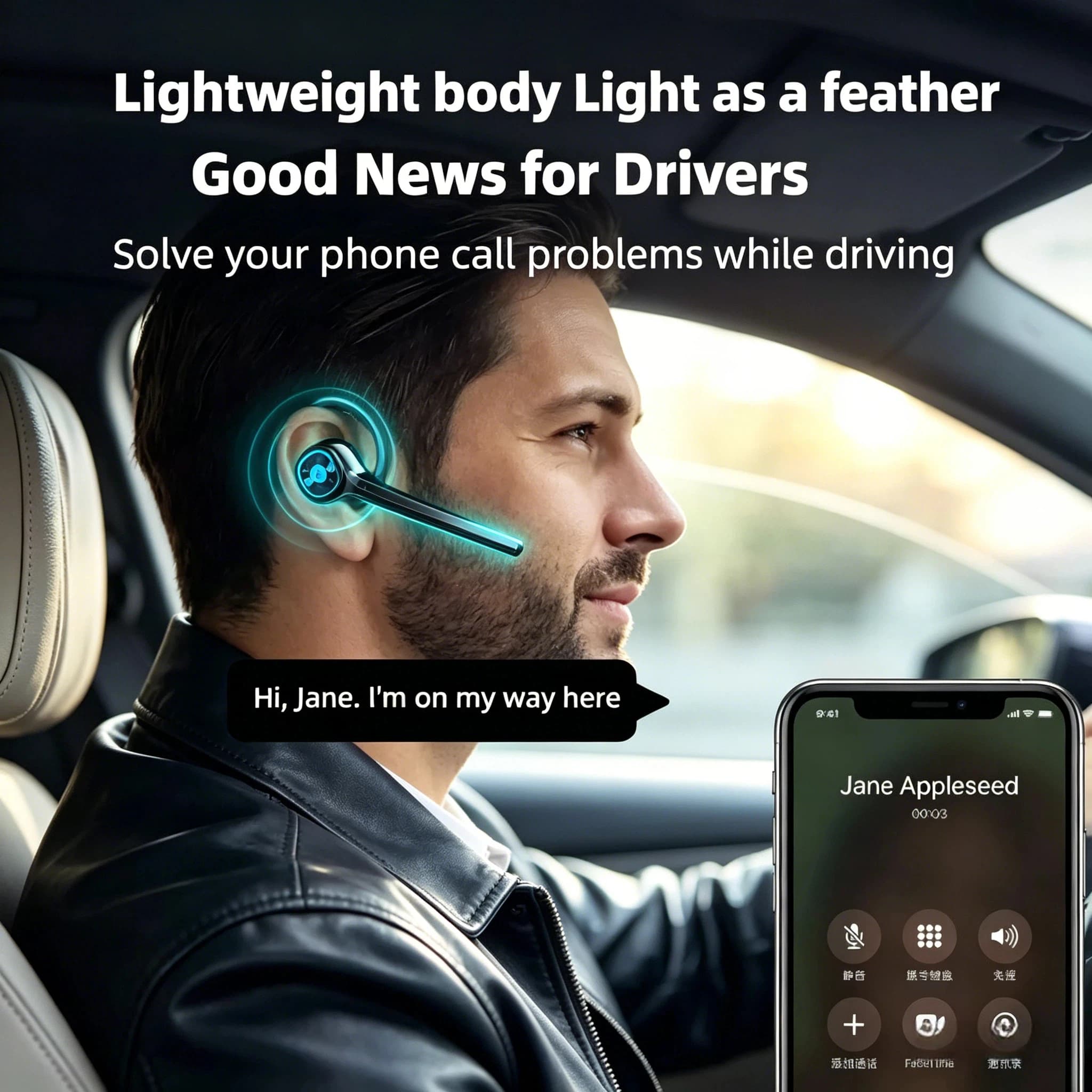 Auricolare Bluetooth con microfono 48 ore V5.3 auricolare wireless vivavoce per camion di guida per ufficio aziendale con telefono cellulare