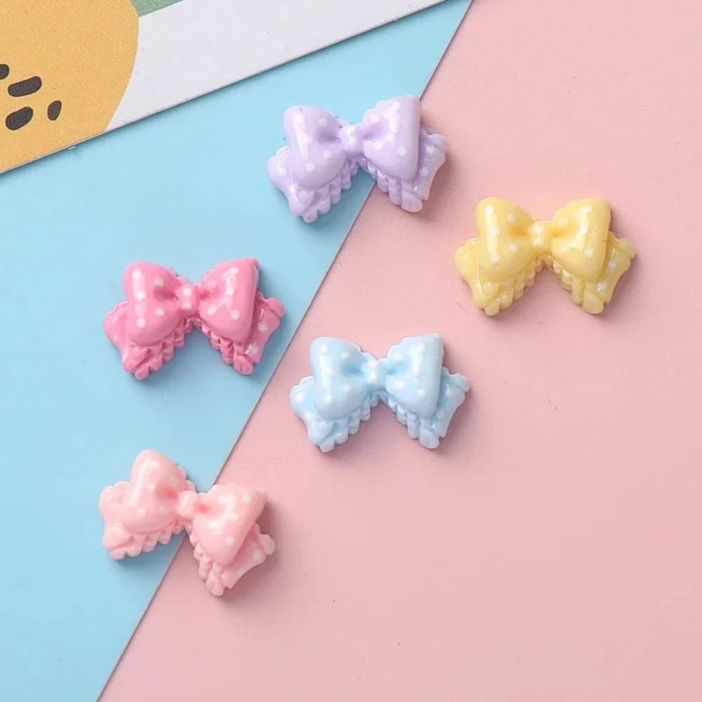 7/14PCS Mini Bow Resin Charms 7 Colors Shiny Polka Dot Flatback for DIY Hairpin Phone Case Jewelry Making