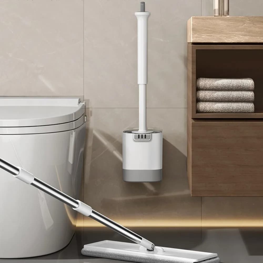 Long Handle Wall Mounted Toilet Brush with Base No Dead Corner Bathroom Cleaning Tools Soft Silicone Brush Bathroom Accessories