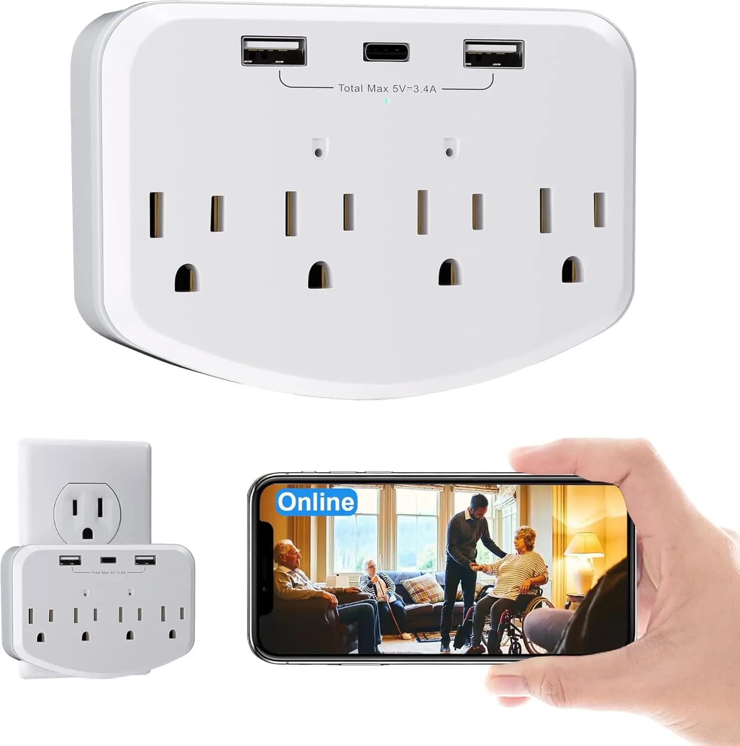 Telecamera Nascosta in Presa a Muro con Rilevamento di Movimento, Videocamera di Sicurezza WiFi 1080P per Monitoraggio Domestico