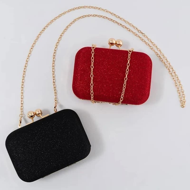 Borsa Clutch da Sera in Tessuto Glitterato Scintillante da Donna, Borsa a Tracolla Rigida con Chiusura a Bacio, Borsetta a Catena da Donna