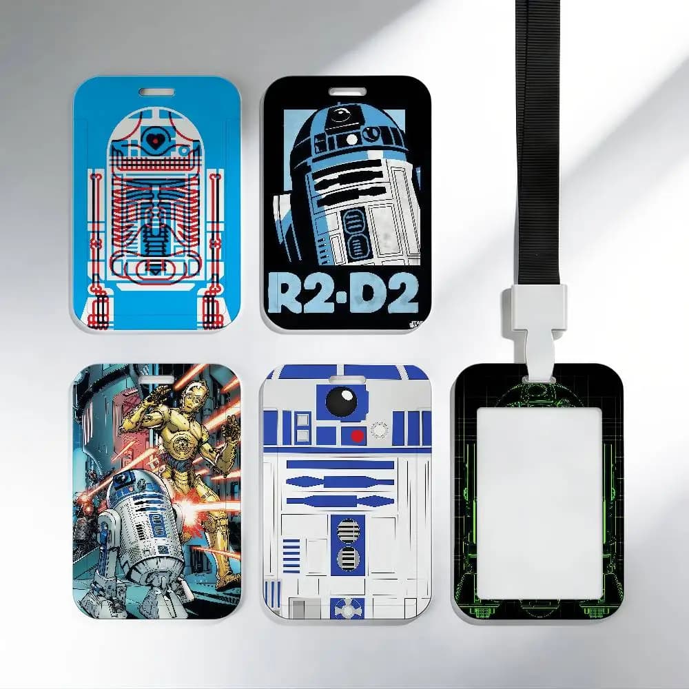 Porta Badge/Credenziali R2-D2 Star Wars Fanart con Cordino e Portachiavi per Carte di Credito e Pass Aziendali