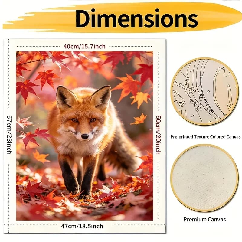 [Professional Art Use] 2D Flat, 1 Set Adult Digital Oil Painting Kit, "Fox Under Red Maple" with Acrylic Paints, Canvas, 3pcs Br