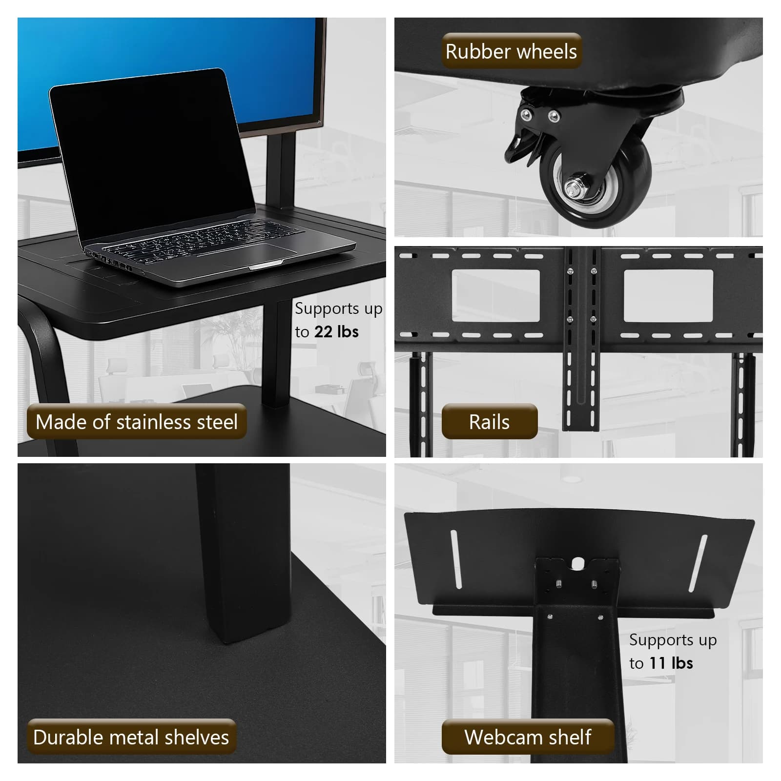 Supporto TV mobile con ruote e ripiano per laptop per schermi da 50 a 200 pollici, ripiano TV girevole, carico massimo fino a 660 libbre, altezza regolabile