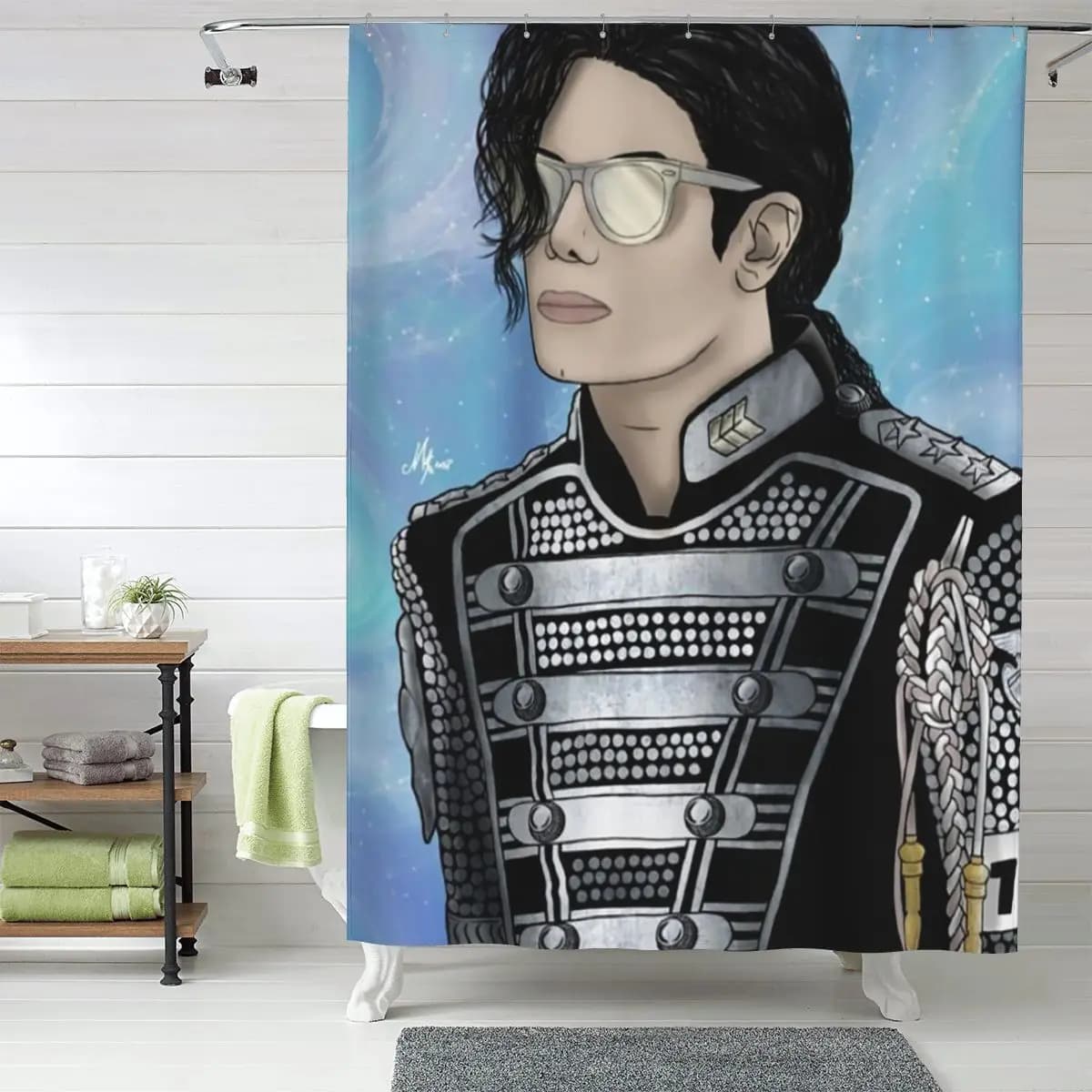 Tenda da doccia per bagno in poliestere impermeabile con ganci, con stampa di Michael Jackson, musicisti, cantanti e ballerini