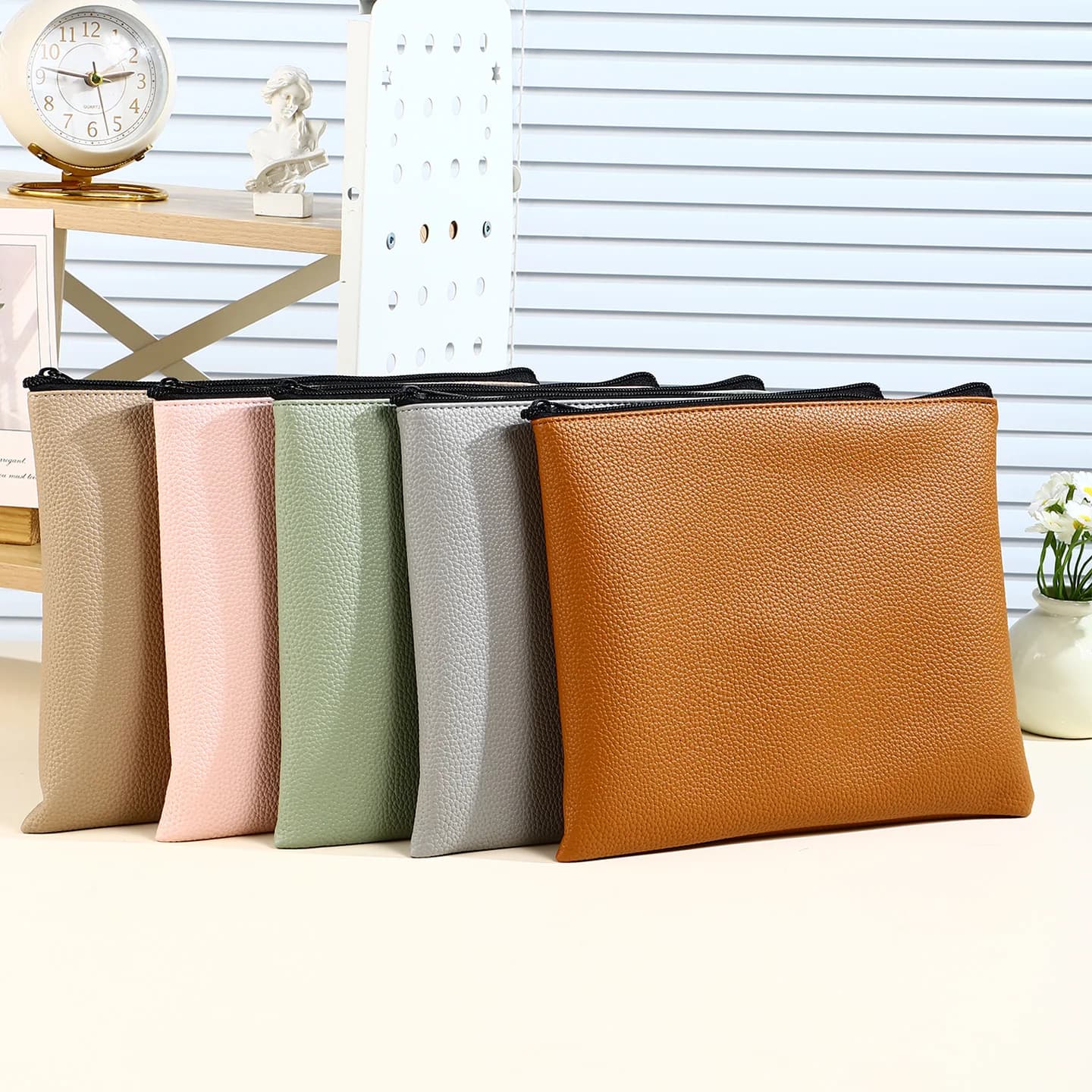 Sinple zipper leather file bag,Size25cm×20,5cm,Organizer for Inside Large Makeup Bag, Organize Cosmetic,Women's Handbag/Travel