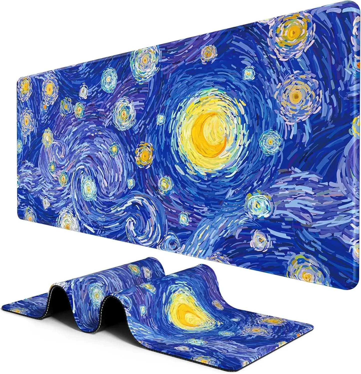 Tappetino per Mouse Ispirato a 'Notte Stellata' di Van Gogh, Antiscivolo, Esteso, per Gaming, Ufficio, Casa, Laptop, Tastiera, Postazione di Lavoro, Decorazione