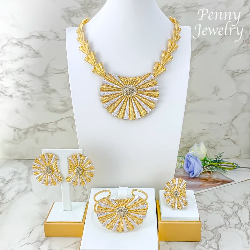 Set di gioielli da 4 pezzi placcati in oro personalizzati con strass per collana da donna, orecchini pendenti, bracciale, anello, regali per la festa nuziale