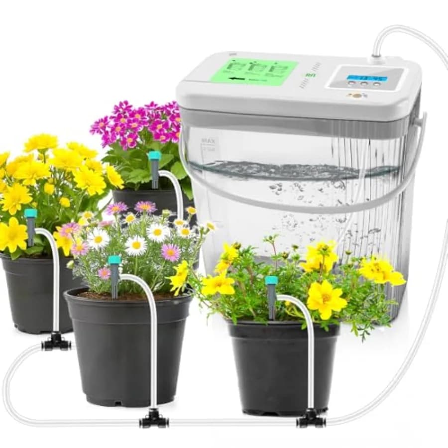 Sistema di irrigazione a goccia per piante in vaso: serbatoio da 2 galloni in plastica bianca con luce notturna touch + timer programmabile per autoirrigazione
