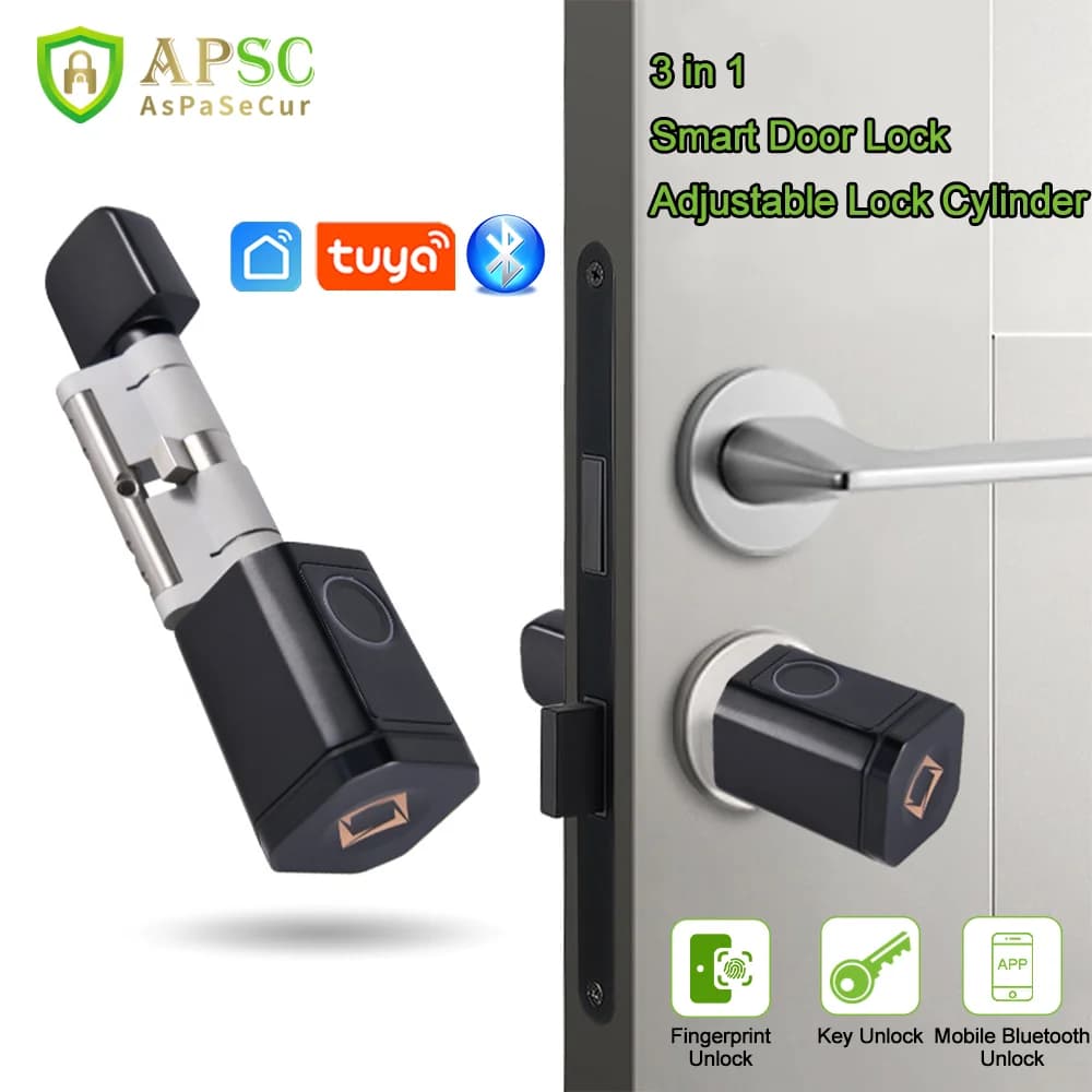 APSC Tuya Smart Riconoscimento delle impronte digitali Cilindro della serratura Sistema di controllo accessi per porta d'ingresso senza chiave APP mobile BLE Lunghezza regolabile