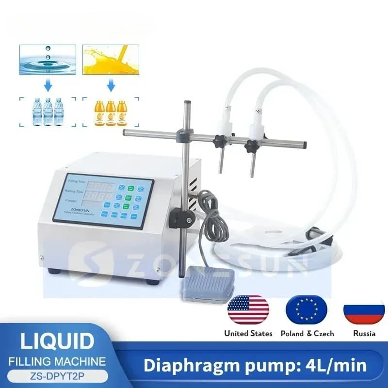 DPYT2P Riempitrice per liquidi Semiautomatica Doppi ugelli Bevanda Succo Profumo Fiala Acqua 50-4000ml Riempitrice per bottiglie