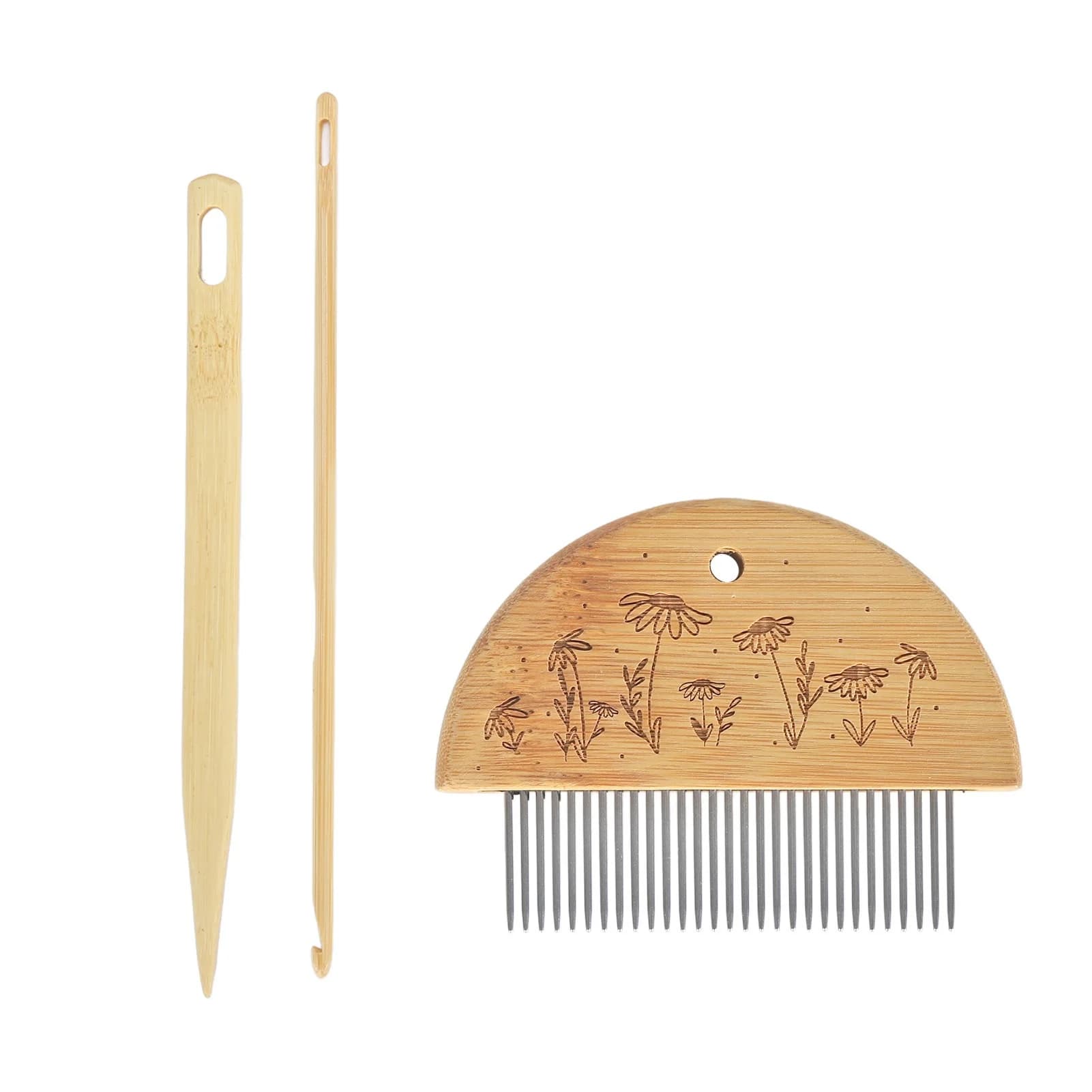 Weaving Loom Comb Professional Wooden Loom Comb Big Eye Needle 4mm Crochet Needle Set for Making DIY Crafts Tool