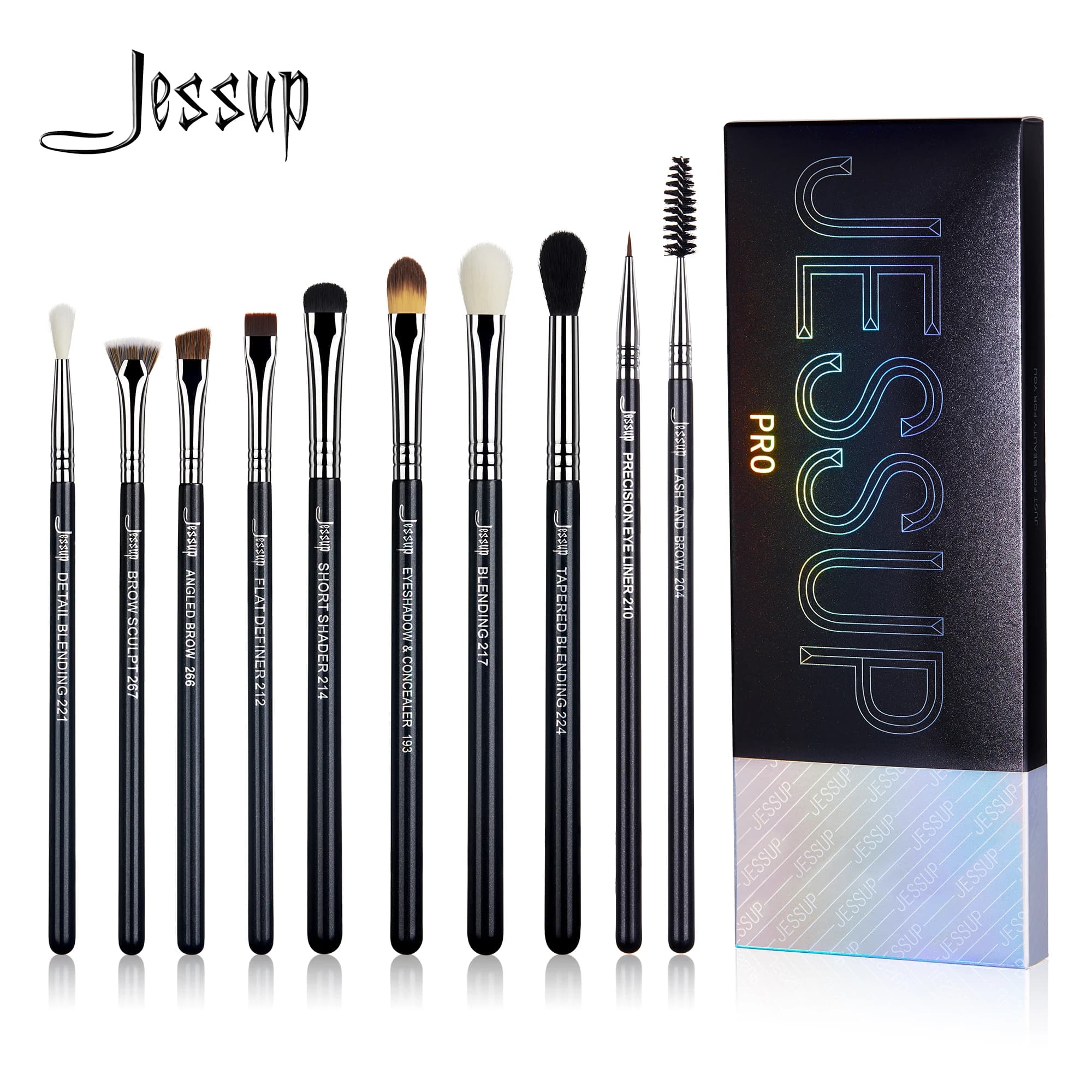 Jessup Eye Makeup Brushes Set 10 Pieces Synthetic Hair Shading Eyeliner Lash Spoolie Brushes Kit for Eyebrow Gift Box T315