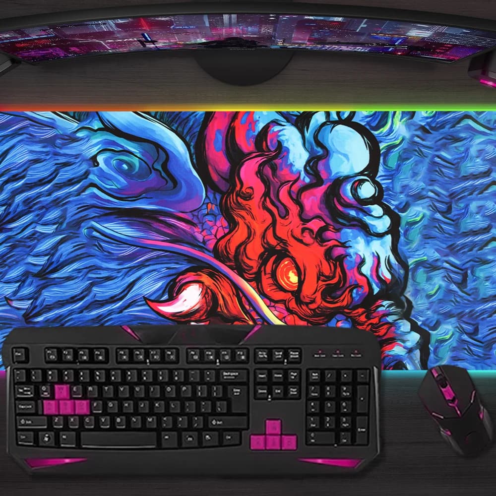 Tappetino per Mouse da Gaming con Tigre Cartoon, Retroilluminazione LED RGB, Micro USB, Tappetino da Scrivania XXL in Gomma
