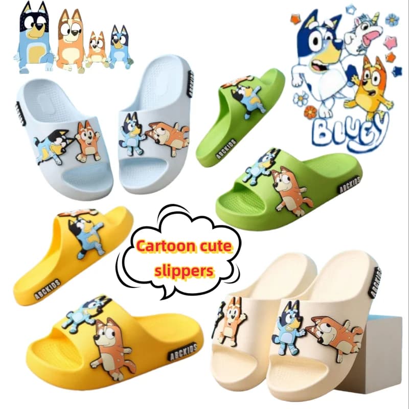 New striped slippers Bluey Bandit, two-dimensional anime style, for boys, summer, with cartoons, cute, from inside, anti-slip, with soft sole, for the house.