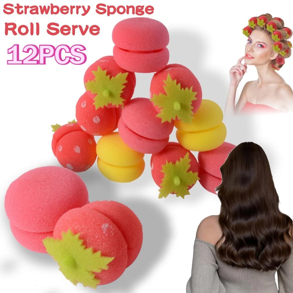 12 Pezzi Nuovi Bigodini in Spugna a Forma di Fragola, Strumento per Modellare Grandi Onde, Morbidi Rulli in Schiuma per Acconciature Femminili