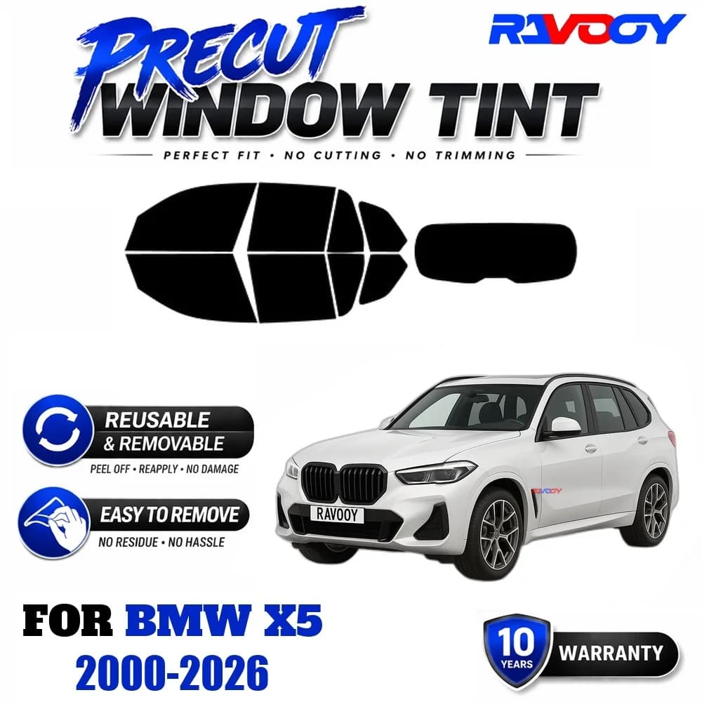 RAVOOY Precut Window Tint, Reusable Removable EPU Film, Custom Fit for Bmw X5 2000-2026, UV Heat Protection