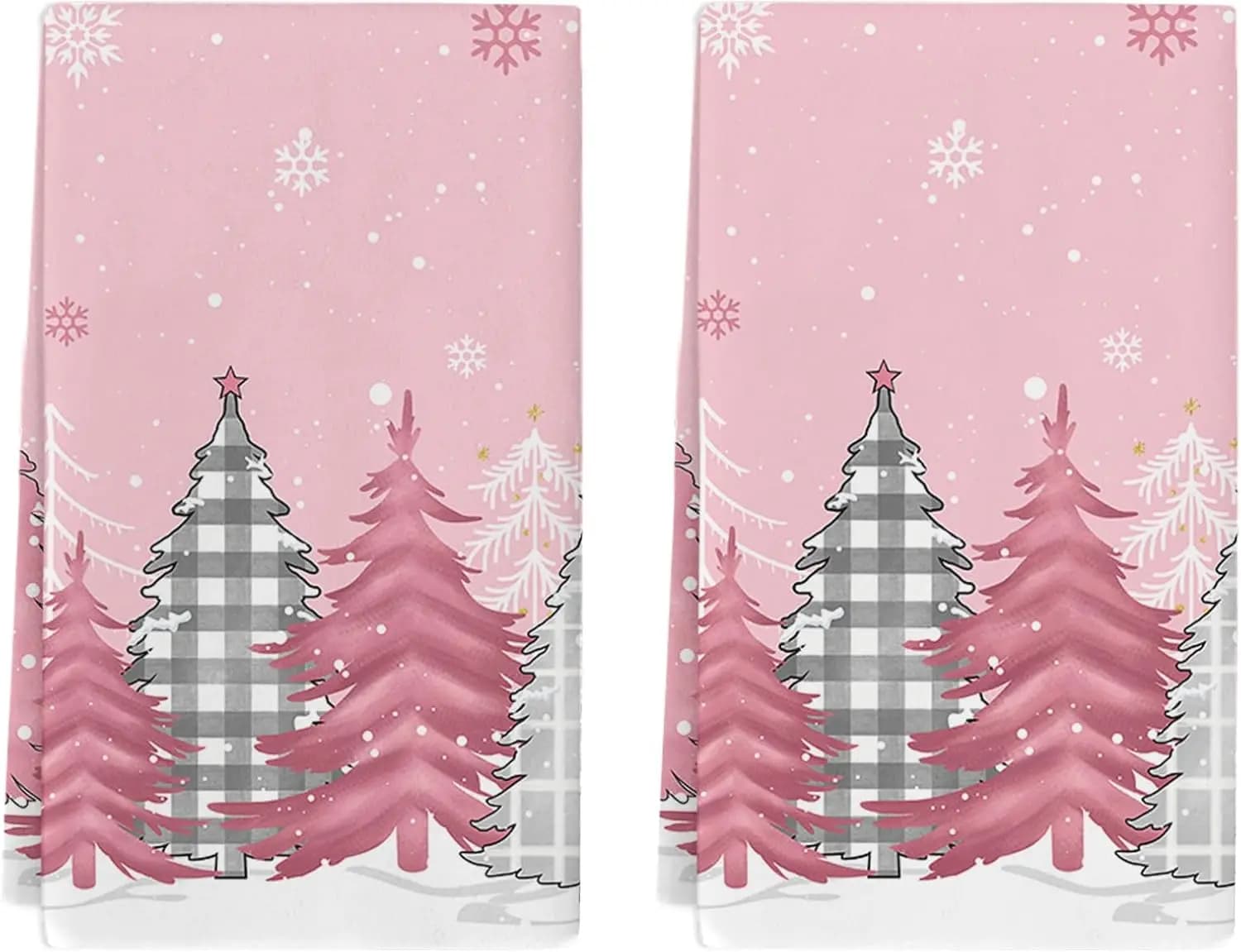 Natale Rosa Albero di Natale Fiocco di neve Set di asciugamani da cucina Prodotti per la pulizia Barra assorbente Strofinacci a mano Decorazioni Navidad