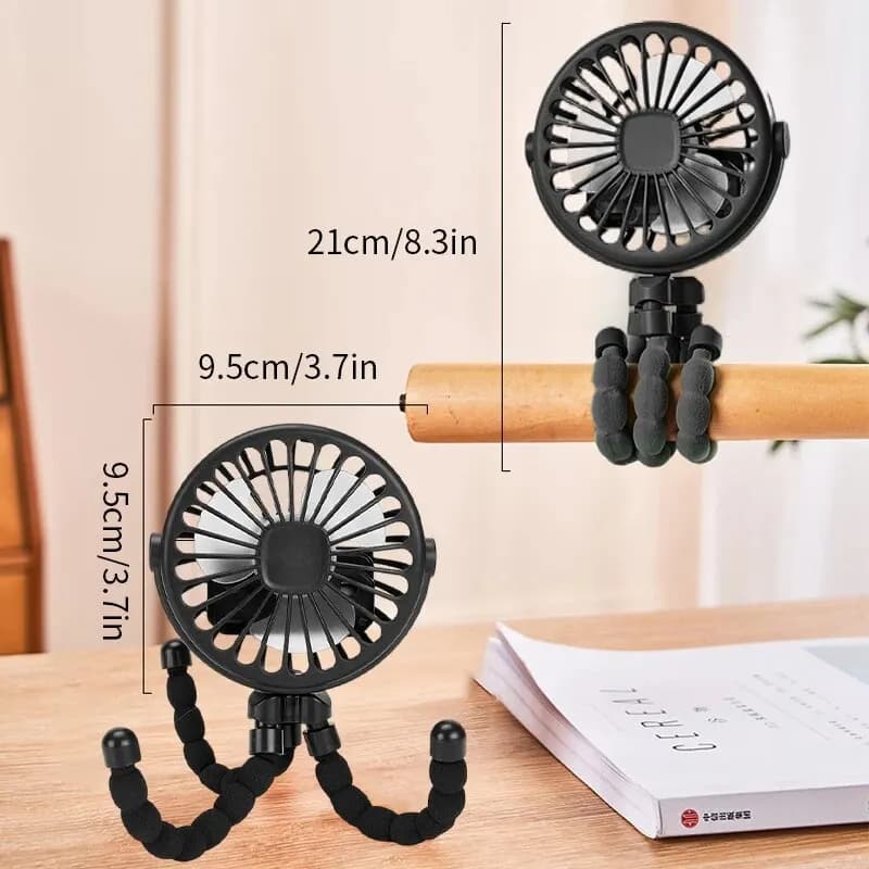 Nuovo Ventilatore Multifunzionale per Passeggino, Mini Ventilatore Portatile USB Ricaricabile, Supporto per Telefono, Ventilatore a Polpo per Esterni